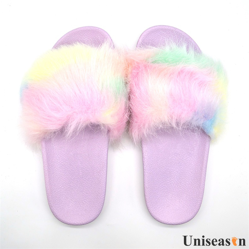 Hot Sale Girl's Furry Slides Footwear Fur Slippers for Girl