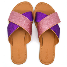 Comfortable Flat Pu Sandals Glitter Cross Straps Slippers