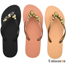 Wholesale New Ladies Gem Flat Beach Sandals Slippers Girls Slides Women Rhinestone Flip Flops
